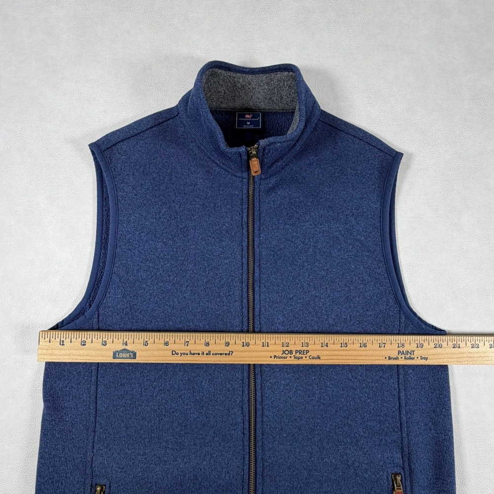 Vineyard Vines Mens Medium Heather Navy Full Zip Fleece Sweater Vest Blue - Picture 6 of 13